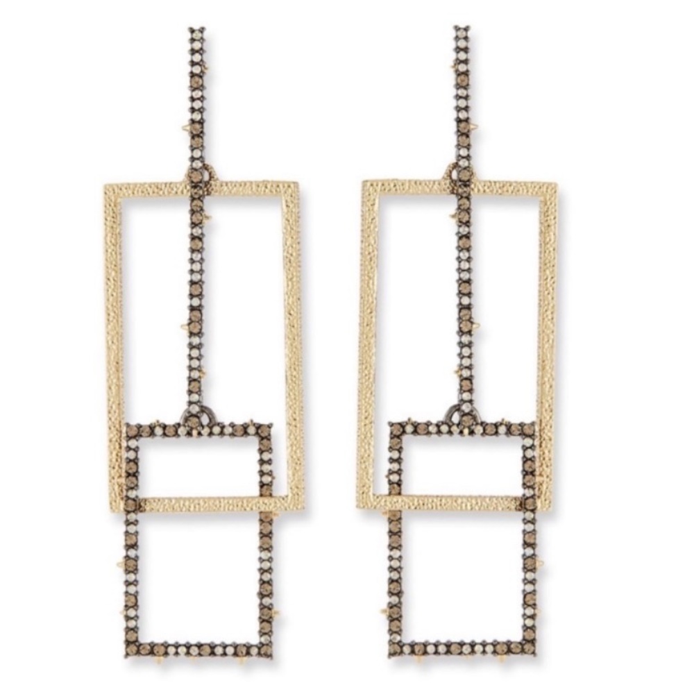 ALEXIS BITTAR • Gold & Gunmetal Brutalist Steampunk Link Crystal Drop Earrings